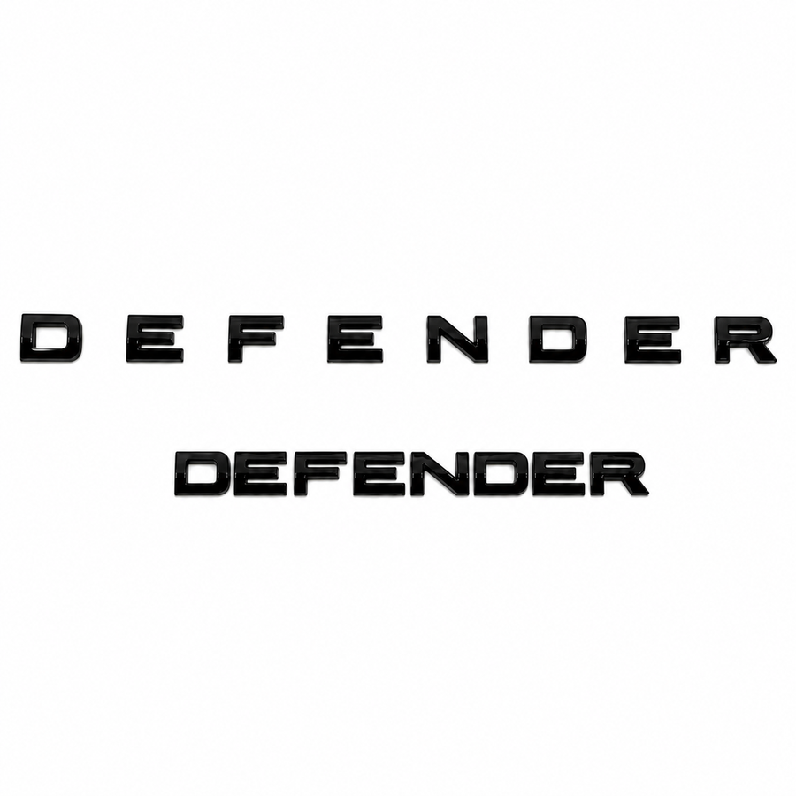 DEFENDER bonnet and tailgate lettering in gloss black