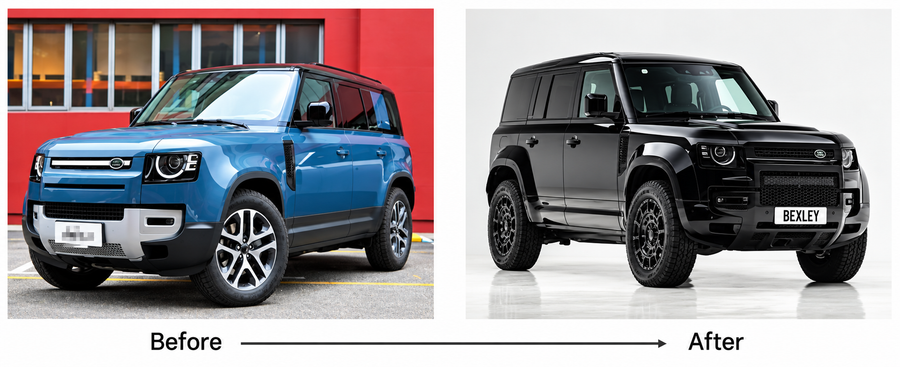 Land Rover Defender Octa style kit parts, before and after