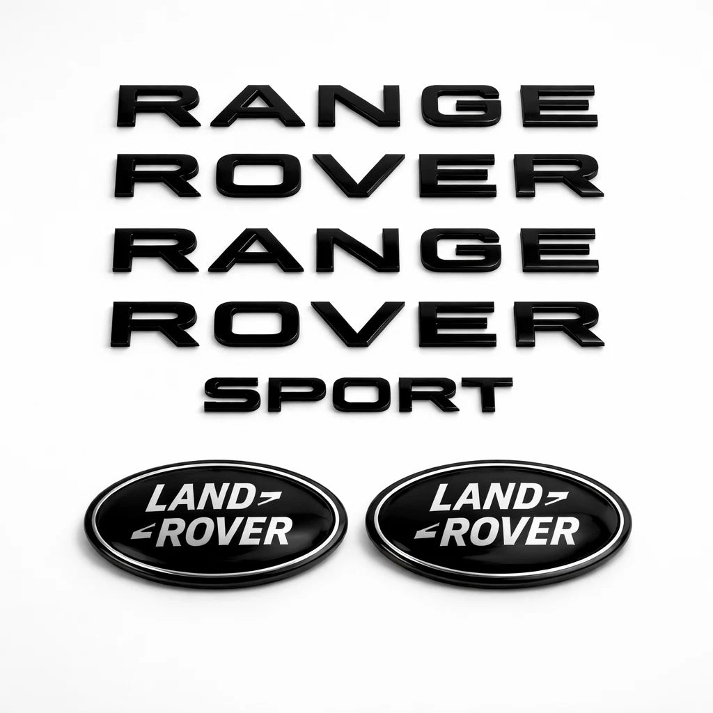 Range Rover Sport gloss black badge set, front and rear