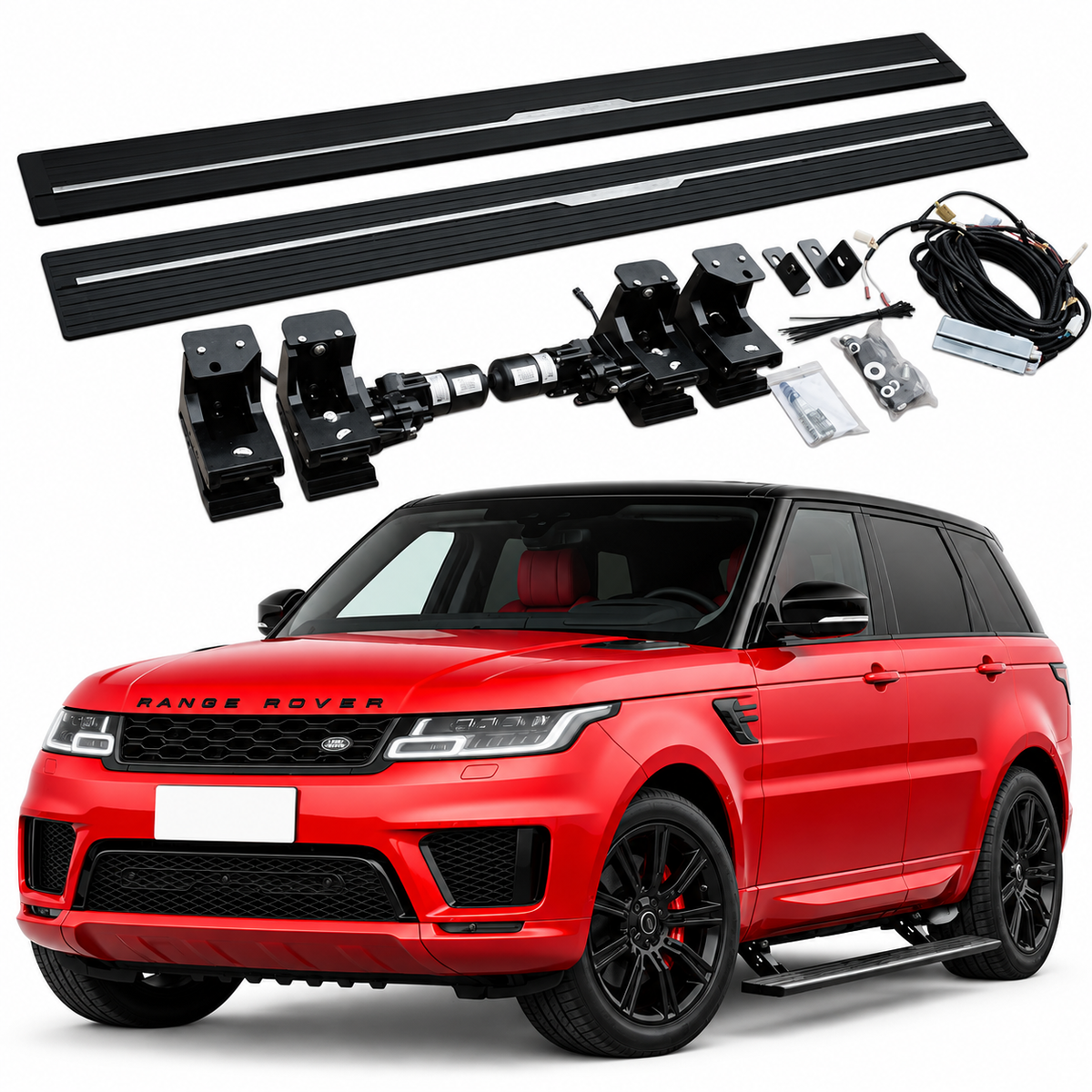 Electric side steps for the Range Rover Sport L494, with motors, brackets and wiring