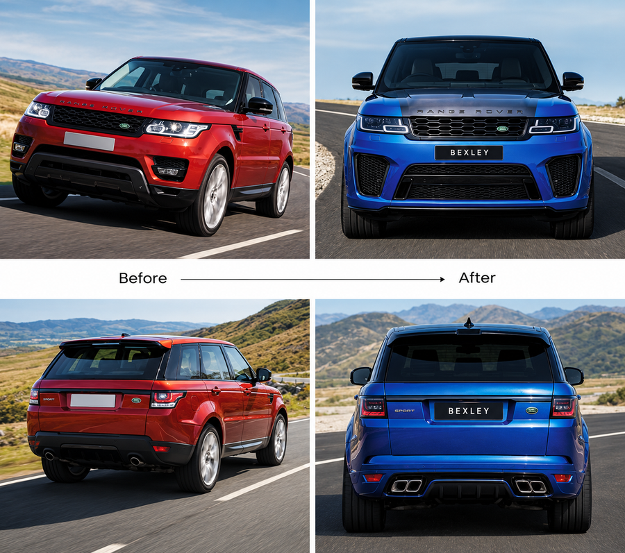 Range Rover Sport SVR body kit parts, before and after