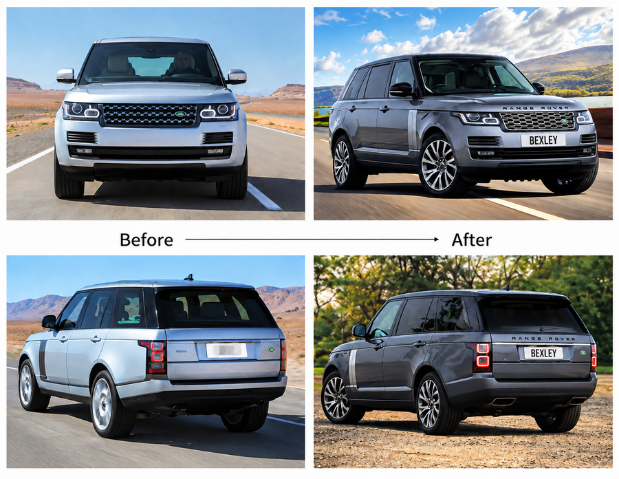 Range Rover Vogue OEM style body kit parts, before and after