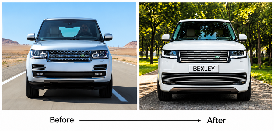 Range Rover Vogue SV style body kit parts, before and after